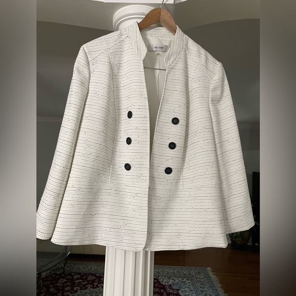 Jones Studio women’s size 1X white black striped textured suit blazer - Picture 1 of 7